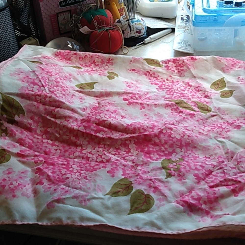 Silk scarf with pink lilacs